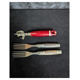 (2) Civil War Forks; Red-handled Can Opener