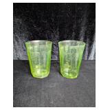 (2) Green Depression Glass Drinking Glasses