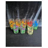 (7)1983 Hand Painted Flower Drinking Glasses
