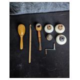 (3) Antique Door Knobs, Corn Cob Pipe, Darner,