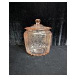 Pink Depression Glass Cracker Jar with Lid
