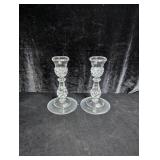(2) Heavy Cut Glass Candle Holders