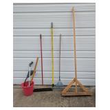 Long Handled Tools: Rake, Shop Broom, Dust Pan,