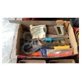 VARIOUS SAWS, PUSH STICKS, NAIL APRON, ETC