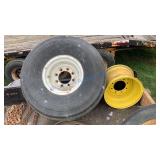 8 LUG 16.1 IMPLEMENT WHEELS (ONE WITH BALD TIRE)