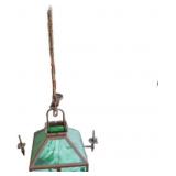 Antique Gas Lamp with Green Stained Glass, 43 x 24