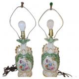 Vintage Porcelain Table Lamps with Floral and Gold