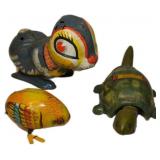 Three Vintage Tin Wind-Up Toys with Animal Designs