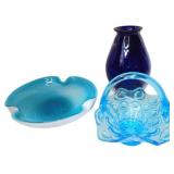Blue Glass Vase, Basket, and Bowl ï¿½ Blenko Vase