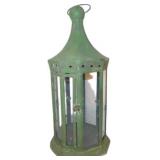 Vintage Green Metal and Glass Lantern, 21ï¿½8.5 Inch