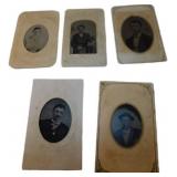 Five Antique Tintype Portraits in Original Card Fr