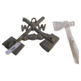 Vintage Iron Fraternal Emblem and Glass Hatchet Se