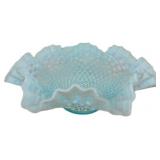 Fenton 9-Inch Blue Opalescent Hobnail Ruffled Bowl