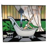 Stained Glass Panel Featuring Bathtub Scene, 27.5´