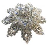 Vintage Rhinestone Floral Brooch With Crystalline