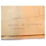 Vintage Submarine Plans Outline Drawings, Not to S