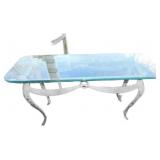 Glass-Top Rectangular Table with White Wrought Iro