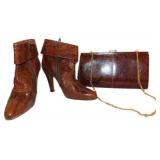 Vintage Brown Snakeskin High Heel Boots (Sz 7) Mat