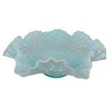 Fenton 9-Inch Blue Opalescent Hobnail Ruffled Bowl