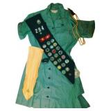 Vintage Girl Scout Uniform with Sash, Dress, and A