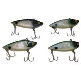 Four Fishing Lures with Glitter Details and Treble