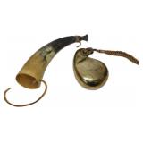 Antique Powder Horn and Brass Case with Mirror and