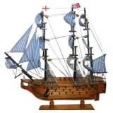 Wooden Model Ship with Blue and White Sails � 11.7