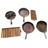 Vintage Cast Iron Cookware, Including Pans and Mol