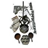 Vintage Cast Iron Decor and Cookware Lot with Orna