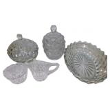 7 Clear Pressed Glass Tableware Pieces