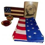 All American Lot With Eagle Bookend, Flag Napkins,
