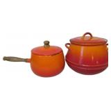 2 Vintage Belgian Enamelware Pots with Lids, 7.5�7