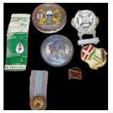 Collectibles Including Military Pins and Medallion