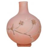 Pink Art Glass Globe with Floral Design, 5�8 Inche