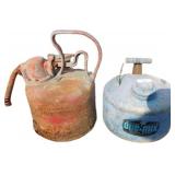 Vintage Metal Gasoline Cans: Multi-Mix and Rusted