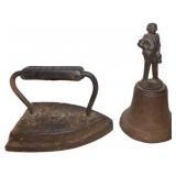 Vintage Cast Iron #6 Iron and Bell with Figurine