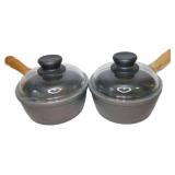 Vintage Berndes Saucepans with Pyrex Lids and Wood