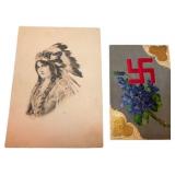 Vintage Postcards: Indigenous Portrait and Swastik