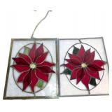 Two 9.5�7.5 Stained Glass Panels with Red Floral D