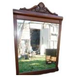 Antique Wooden Wall Mirror With Ornate Carved Top