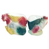 Vintage Ceramic Rooster Planters with Multicolored