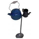 Three-Piece Enameled Metal Set: Blue Kettle, Black