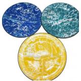 3 Marbled 11-Inch Round Divided Plates in Blue, Gr