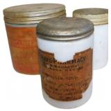 163/85 3 Milk Glass Jars: Resinol, Gray's Pharmacy