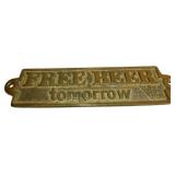 Vintage Brass 'Free Beer Tomorrow' Sign - 8 Inches