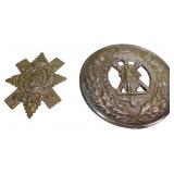 Two Antique Military Insignia Cap Badges: Oval and