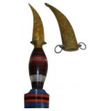 Vintage Decorated Knife with Sheath Featuring Bras