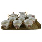 Vintage Porcelain Tea Set With Gold Detailing and