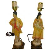 Vintage Chalk Figurine Table Lamps, 15x4x4