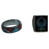 Vintage Style Rings Featuring Inlay Designs and Sy